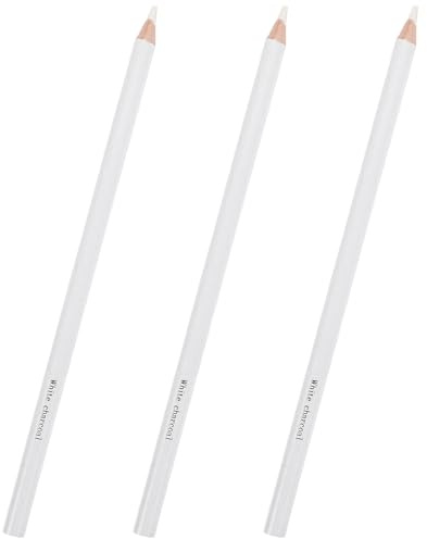 BESTonZON Lot de 3 Crayons Blancs à Dessin Fusain pour Croquis et Esquisse Crayons d'Artiste Résistants à la Casse pour Dessin sur Papier Foncé au Fusain