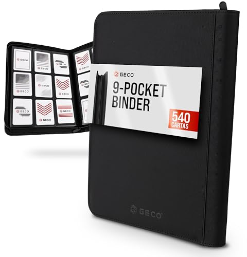 GECO Álbum Cartas Coleccionables 9 Bolsillos Premium con Cremallera – 540 Cartas – Archivador 30 Páginas Carga Lateral – Binder Trading Cards (Negro)