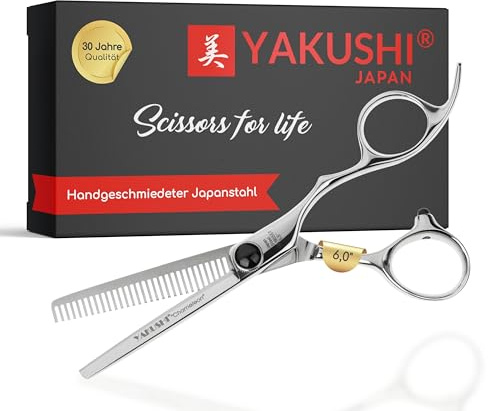 YAKUSHI Chameleon Modellierschere 6,0'' mit 40 Zähnen I Classic-Line I Friseurschere aus Japanstahl mit Offset-Form & ergonomischem Fingerhalter I Rasiermesserscharfe Schere mit Rädelschraube