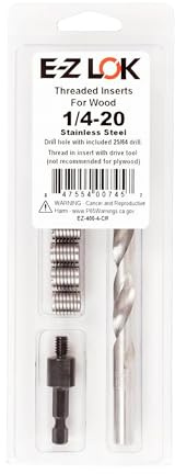E-Z LOK 400-4-CR Threaded Inserts for Wood, Installation Kit, Stainless Steel, Includes 1/4-20 Knife Thread Inserts (6), Drill, Installation Tool