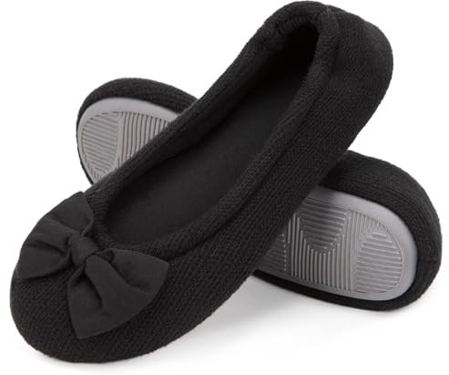 EverFoams Women's Ballerina Slippers Lightweight Comfy Memory Foam House Shoes with Stretchable Heel Design, 3/4 UK, Black