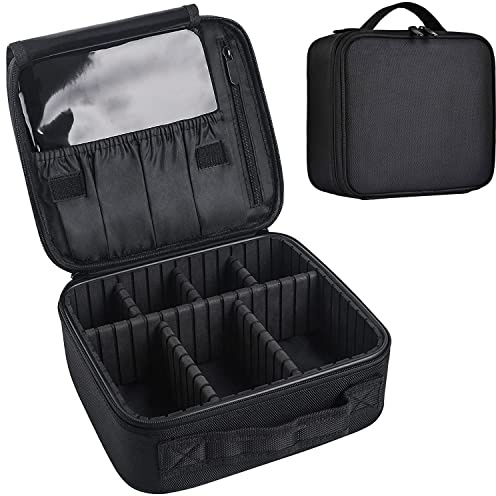 Bvser Travel Makeup Case, Cosmetic Train Case Organizer Portable Artist Storage Makeup Bag with Adjustable Dividers for Cosmetics Makeup Brushes Toiletry Jewelry Digital Accessories - Black
