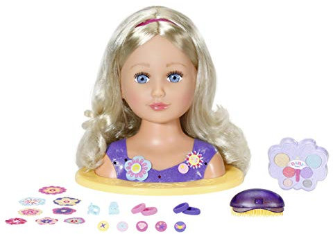 BABY born 828694 Sister Styling Head 2-in-1 Frisierpuppe und Schminkkopf, hochwertige Haare, Zubehör und Schminke für Kind und Puppe, 35 cm Höhe