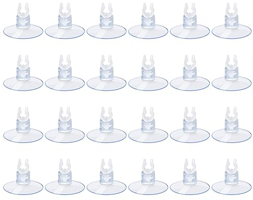 AQUANEAT Aquarium Suction Cups, for Fish Tank Airline Tubing, with Clips 3/16 air Hose Holder, 24pcs (Clear)