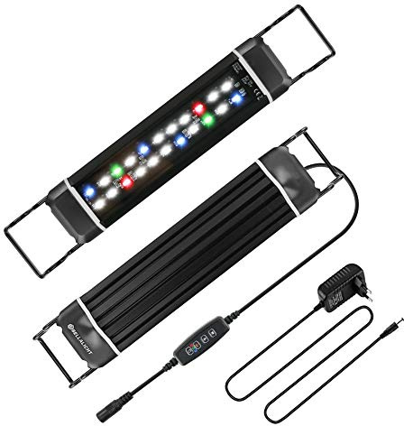 BELLALICHT LED Minuterie Lampe d'aquarium, Rampe LED Aquarium RGBW Lumière avec Gradateur intégré, Dimmable 10 niveaux de luminosité IP66 étanche Éclairage pour Aquariophilie