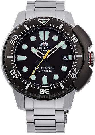 Orient M-Force Automatik Herren Armbanduhr aus Edelstahl in der Farbe Silber-Schwarz 45mm, Wasserdichtigkeit: 20Bar, RA-AC0L01B00B