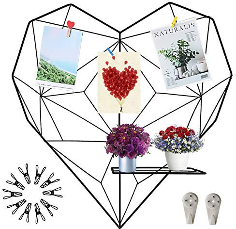 Symeton Wandgitter Herz Wandgitter Fotowand Memoboard - Schwarz 50X50cm, Aktualisierte Version, Mit Faltbarer Plattform, Aesthetic Room Decor, Kann Auch als Verwendet Werden Memoboard