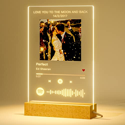 Targa Spotify Personalizzata Luce Notturna Lampada Spotify Personalizzata Nome Canzone Artista Foto Frase di Benedizione Cornice Quadro Idee Regalo Mamma Papà Coppia Compleanno Festa Natale
