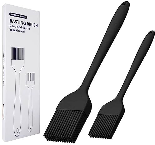 KitsKap Silikon-Backpinsel 2 Stück Backpinsel für Öl, Grill, Soßen, Backen, Kochen, spülmaschinenfest (Schwarz)