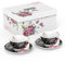 London Boutique Tea Cup and Saucer Set 2 Afternoon Tea Set New Bone China Vintage Flora Gift Box 200m (Black)