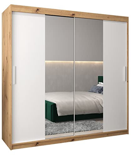 MEBLE KRYSPOL Kleiderschrank mit Spiegel Tokyo 1 - Garderobenschrank - Schrank Schlafzimmer - Mehrzweckschrank Zwei Schiebetüren - Regalen - Flur Möbel - Kleiderstange Schrank - Allzweckschrank