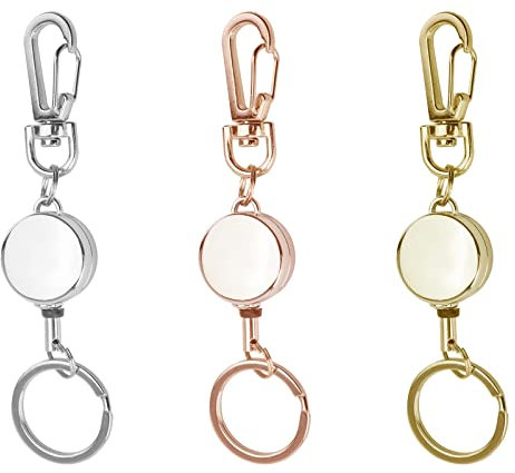 Bolimoss Ausziehbarer Schlüsselanhänger und Ausweishalter (Silber, Roségold, Gold, 3 Stück)