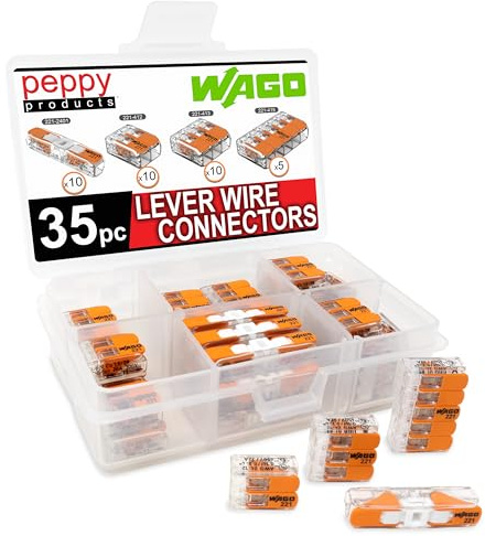 WAGO 221 Lever Nuts 35pc Compact Splicing Wire Connector Assortment with Case. Includes 221-2401, 221-412, 221-413, 221-415