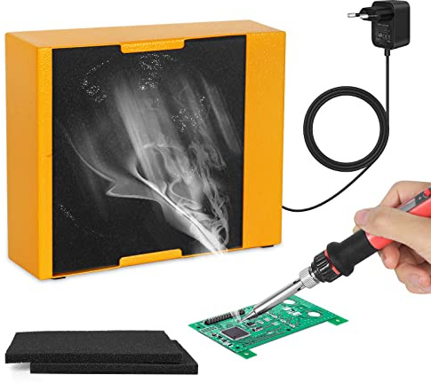 Filtro de carbón activo, fuente de alimentación de 12 V, incluye 3 filtros de repuesto, carcasa de metal, con motor de cobre puro para estación de soldadura y taller de electrónica
