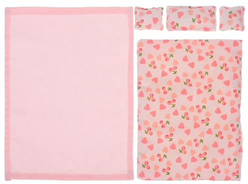 Pink Dollhouse Bedding Set 1:12 Scale – Soft Fabric Quilt, Bedsheet & 3 Pillows for Realistic Bedroom Scenes – for Dollhouse Decor, Role-Playing, Kids Ages 3+