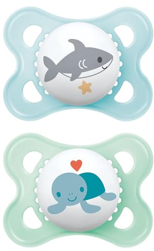 MAM Ciuccio originale | 0-6 mesi | Ciuccio per neonati | 94% accettazione | adatto per l'allattamento | consigliato dalle ostetriche | delicato sui denti | silicone SkinSoft | squalo/tartaruga | 2