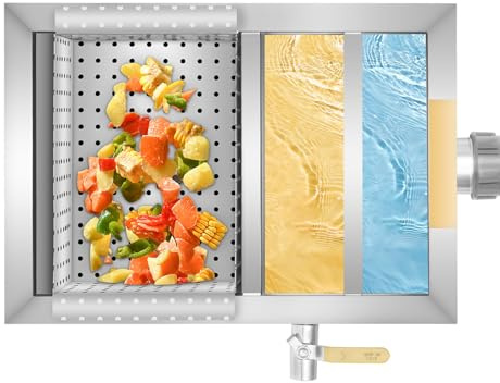 MINRS kommersiell fettavskiljare, avloppsvattenfettseparator, med automatisk avstängningsanordning rostfritt stål kök avloppsvatten oljeavskiljare för restaurang kök 35 x 25 x 23 cm