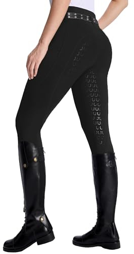 DMVOD Women's Horse Riding Pants Active Silicon Grip Full Seat Breeches for Women Equestrian Pants Black XS