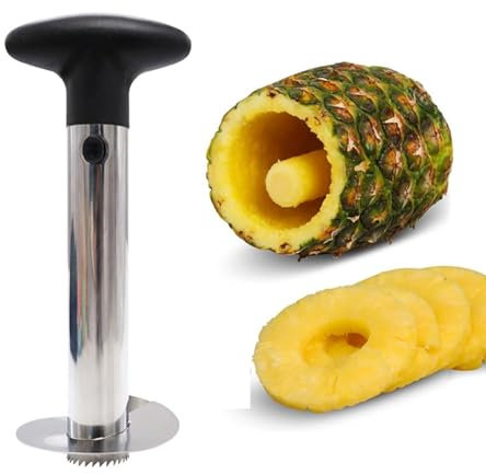 Wmzjnljy Pineapple Slicer Corer, Stainless Steel, Black, Plastic Handle, 24cm/9.5inch