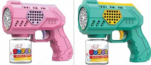 Aooess 2 Stück Seifenblasenpistole Seifenblasenmaschine mit Licht Seifenblasen Pistole Spielzeug Geschenk für 3-8 Jahre Mädchen Junge Geburtstag Kinderspielzeug für Outdoor Hochzeit Party