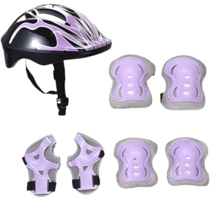 Baoblaze Kids Bike Helmet Set Skateboard Helmet Portable Gear Equipment Roller Skating Helmet with Elbow Pads for Rollerblading Riding, Light Purple