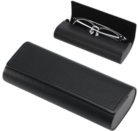 WUISOLQP Glasögonfodral PU läder, magnetlås glasögonfodral hårt fodral, glasögon förvaringslåda kvinnor män, solglasögon etui hårt med en mikrofiberduk, svart, M