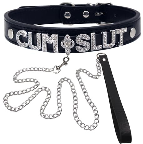 FAYERXL Leather Collar Chain Leash Set With Name Letters,Punk Gothic Rock Choker Necklace for Women Men Cosplay Party Gifts (SLU)