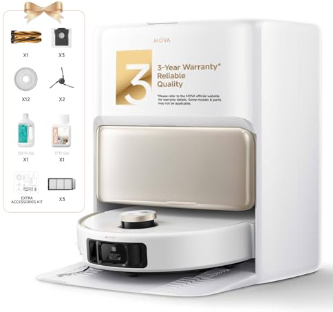 Mova V50 Ultra Complete Robot Vacuum and Mop Self-Cleaning, 24,000 Pa Suction, Liftable Navigation with Obstacle Overcoming and Warm Water Mopping with DuoSolution System Designed for Pets