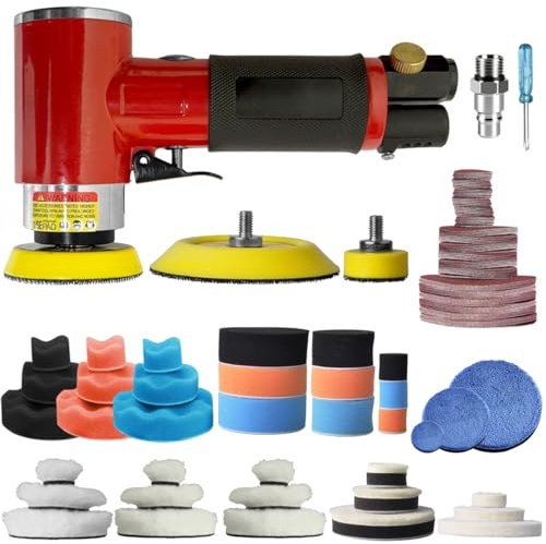 EUMAYES Mini Polisseuse, 25 mm, 50 mm, 75 mm, Ponceuse Excentrique à Air Comprimé, Petit Ponceuse à Air Comprimé avec Papier Abrasif, Tampon de Polissage pour le Polissage et le Ponçage