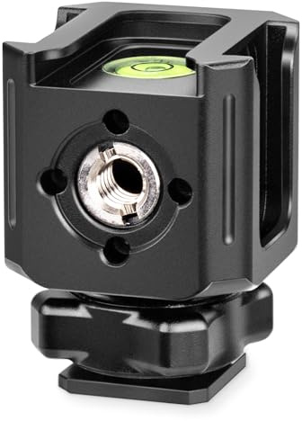 Zeadio Universal Camera Mount with 3 Cold Shoe Mounts, Hot Shoe Base & 1/4-20 Thread | Built-in Level | Multi-Device Monitor/Light Mount Holder