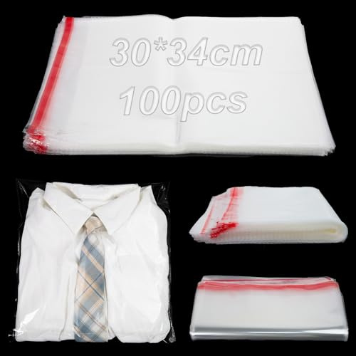 100pcs Clear Cellophane Bag Small Sealable Plastic Bags Self-Adhesive Transparent Cellophane Bag 30 x 34 cm OPP Flat Bags for Biscuits Sweets Chocolate Jewellery Earrings