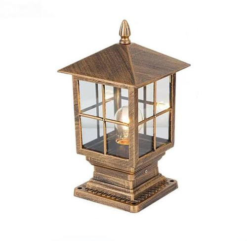 Mkichi Faroles Jardin Exterior Sobremuro E27 Vintage,IP44 Impermeable Lámpara de Sobremuro Cuadrada, Luz de Camino Exterior Aluminio y Vidrio,Farol de Pie Para Valla Terraza Patio (Bronce)