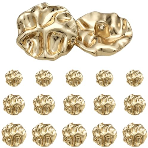 TRKETK 15 Stück Gold Metall-Schaft-Knöpfe, Unregelmäßige Designknöpfe Goldene Nähknöpfe Kuppelknöpfe Mantelknöpfe Metall Ösenknöpfe Blazerknöpfe für Strickjacken Hemden Strickmäntel & DIY -Handwerk