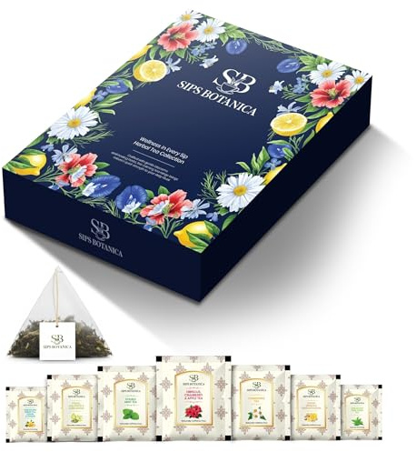 SIPS BOTANICA Premium Herbal Tea Selection Gift Set Box | 45 Plantbased Pyramid Tea Bags | 9 Delicious Flavours | Whole Leaf Tea | Ideal Gifts for Tea Lovers