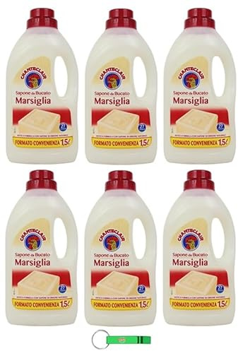 Chanteclair Sapone da Bucato Marsiglia Lot de 6 savons à lessive de Marseille Idéal pour le nettoyage en douceur des tissus 27 lavages 1500 ml + porte-clés Beni Culinari
