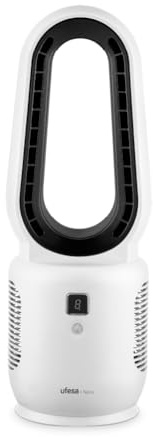 Ufesa Ventilador de Sobremesa Sin Aspas Nara, Recargable, 10W, USB-C, 3 Velocidades, Pantalla LED, Batería 2200 mAh, Uso con o sin Cable, Recarga Rápida, Compacto