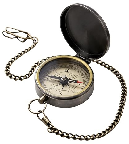Boussole de poche en laiton, entièrement fonctionnelle, étanche et portable, boussole nautique antique avec chaîne de 37 cm pour la randonnée, cadeaux religieux pour hommes