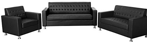 Mendler 3-2-1 Sofagarnitur Kunda, Couch Loungesofa Kunstleder, Metall-Füße - schwarz