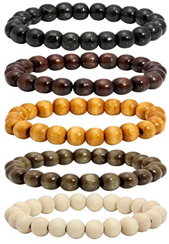 MILAKOO Bracciale rigido con perline in legno da 5 pezzi per uomo e donna perline elastiche da 10 mm