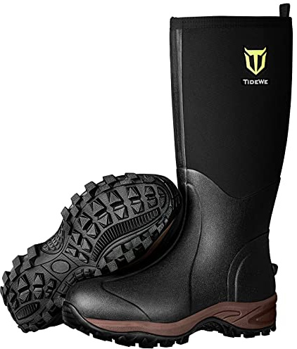 TIDEWE Rubber Neoprene Boots Men And Women, Waterproof Sturdy 6mm Neoprene Boot, Rain Boot Hunting Boot Arctic Outdoor Boot Men Size 10 Black