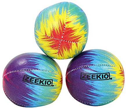 Zeekio Tie Dye Festival Juggling Balls - [Set of 3] 6-Panel Balls, Millet Filled, 120g Each, Rainbow Burst