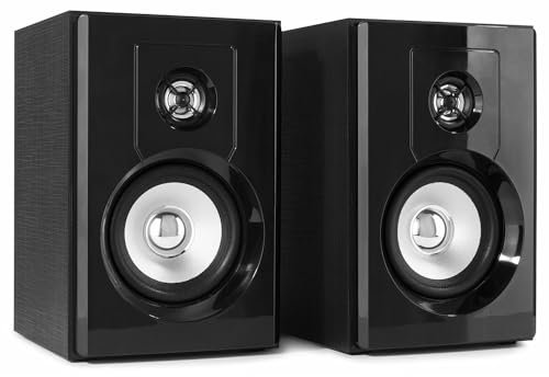 Fenton SHF404B - Studiomonitor, Bluetooth Lautsprecher-Set mit USB-Anschluss und MP3 Player, Aux Eingang, Aktivboxen, Regal-Lautsprecher 80 Watt 4 Zoll - Schwarz