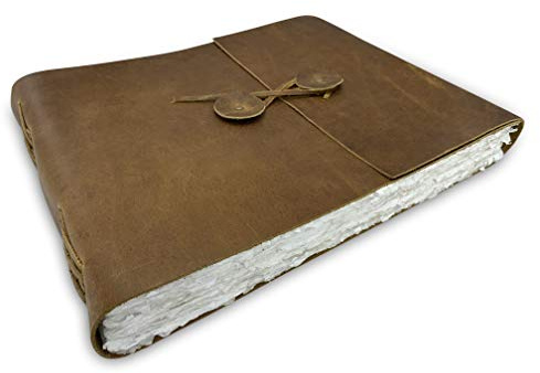 WANDERINGS Diario per Acquerello in Pelle – 25×32 cm – Grande Album in Vera Pelle con Carta Fatta a Mano e Bordo Irregolare – Per Album Acquerello, Diario Artistico, Scrapbook e Sketchbook – 350 GSM