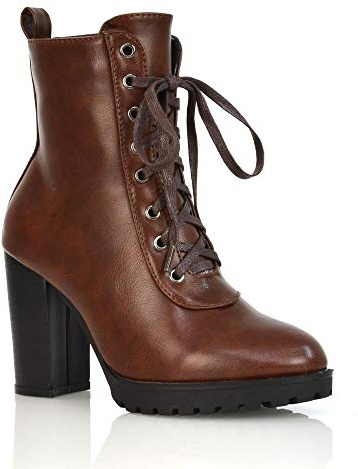 ESSEX GLAM Womens Block Heel Ankle Boot Ladies Lace Up Heeled Biker Booties Size 3-8