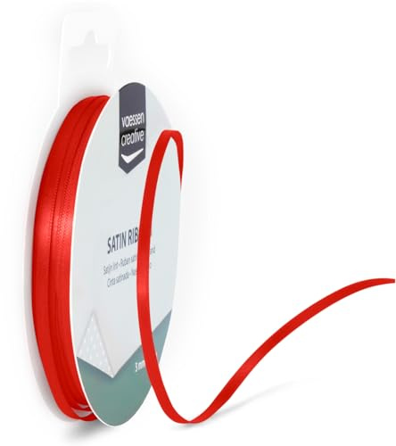 Vaessen Creative Satinband, Rot, Mohnrot, 3 mm x 10 m Doppelsatinband, Schleifenband, Dekoband, Geschenkband, Stoffband für Hochzeit, Taufe und Geburtstagsgeschenke