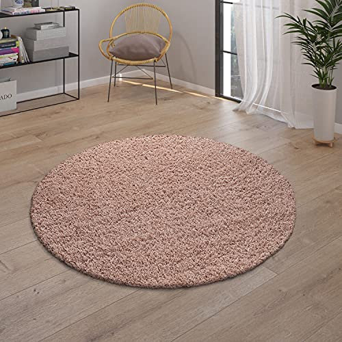 Paco Home Teppich Wohnzimmer, Schlafzimmer/Hochflor Shaggy in versch. Designs Farben und Größen, Grösse:120 cm Rund, Farbe:Rosa