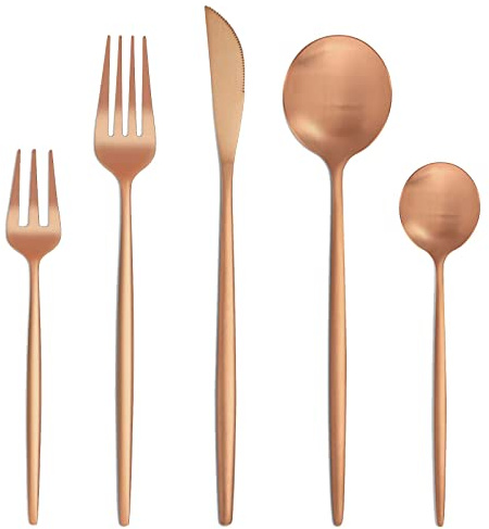 Bestdin Juego de cubiertos para 6 personas, 30 piezas, cubiertos de oro rosa, juego de cubiertos con cuchillo tenedor, cubiertos de acero inoxidable de, apto para lavavajillas.