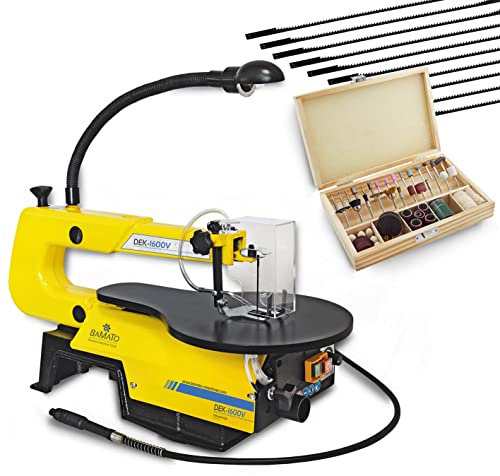 BAMATO DEK-1600V_SET2 | Dekupiersäge inkl. 10 Sägeblätter + 103 tlg. Werkzeug-Set | Integrierte Abblasvorrichtung | Stift-/Laubsägeblätter |