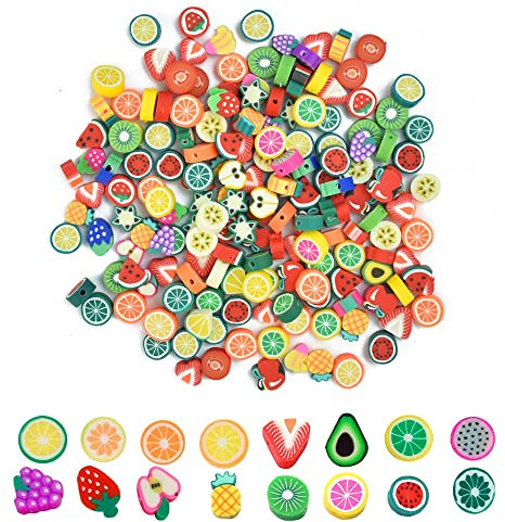 LYTIVAGEN 200 Stück Obst Perlen zum Auffädeln Früchten Bastelperlen Polymer Clay Beads Obst Armband Perlen Schmuck Perlen Weiche Keramik Perlen Obst Tonperlen für DIY Armband Halskette Ohrringe