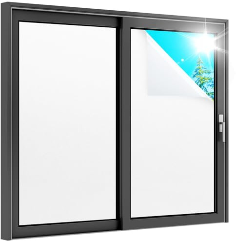 rabbitgoo Frosted Window Film Privacy wtih New Grid, White, 90x200cm | Opaque Vinyl Stickers for Glass Doors Frosting No Glue Anti-UV Sun Block Home Bathroom Office